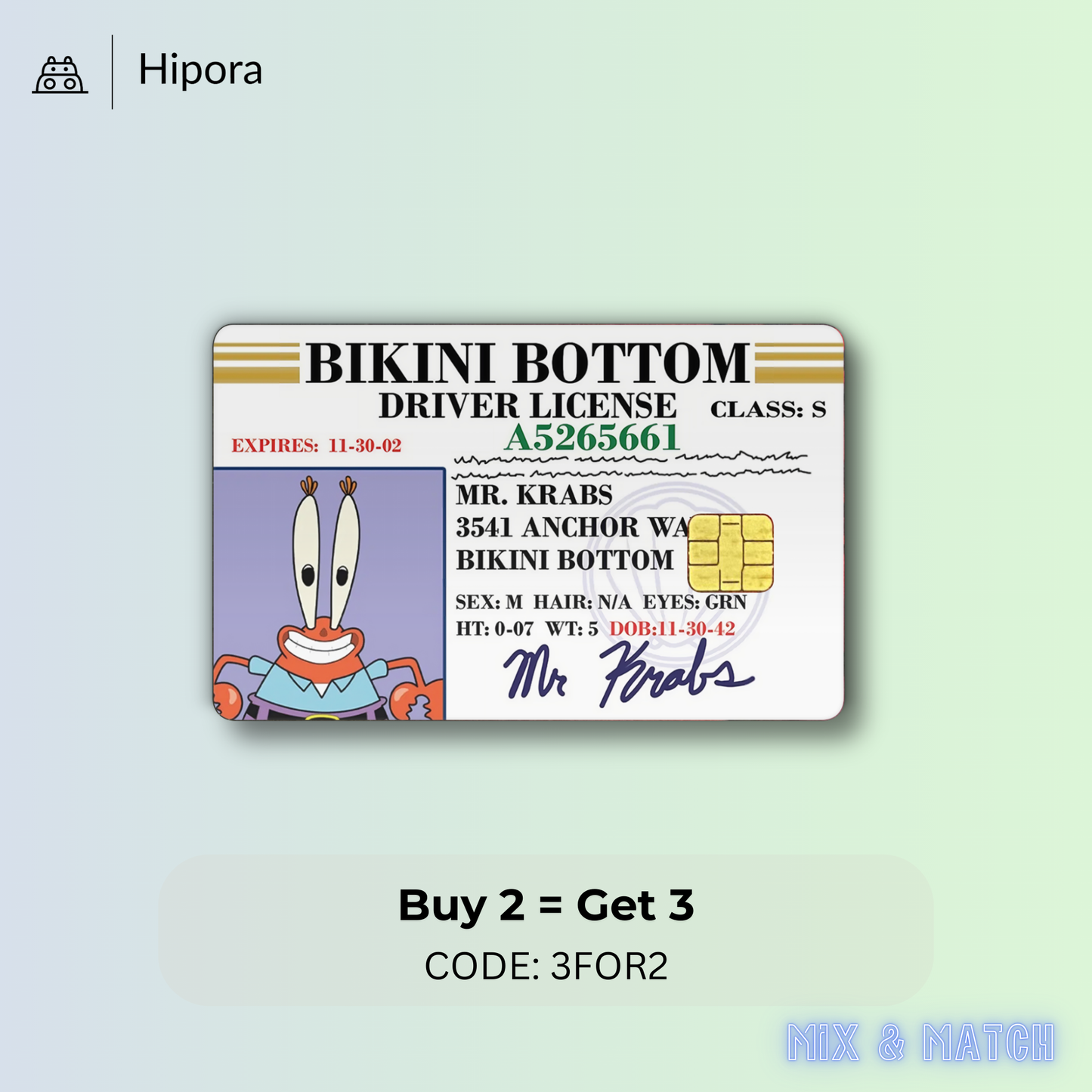 Mr Krabs Drivers Licence Credit Card Skin