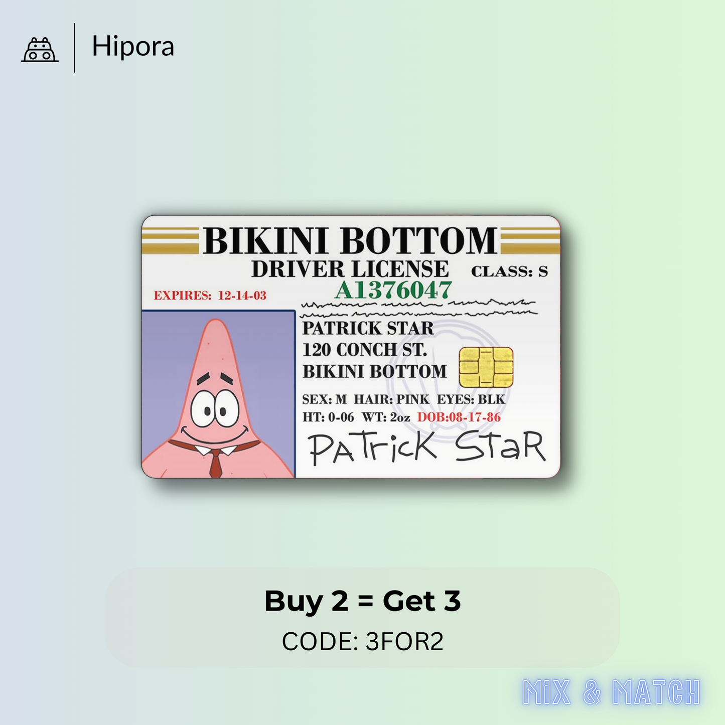 Patrick Star Drivers License Credit Card Skin